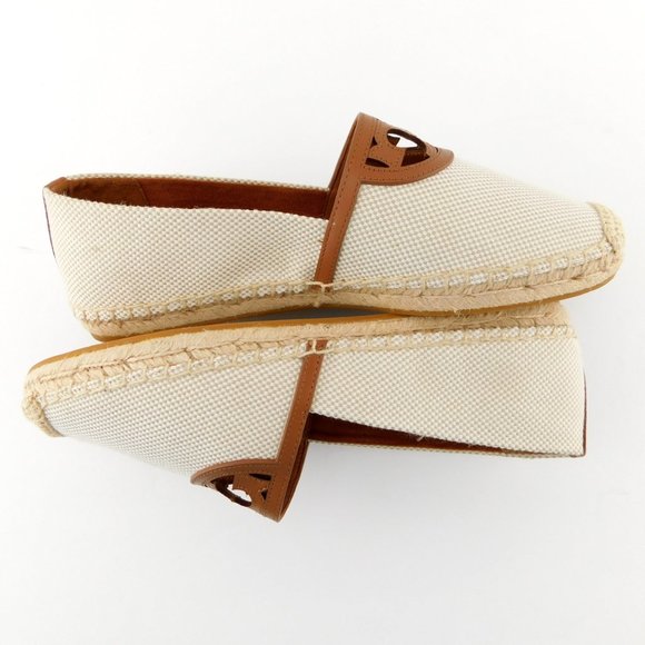 New TORY BURCH Natural Beige Tan Canvas Logo Slip-on Flat Espadrilles 9.5 - Picture 4 of 7